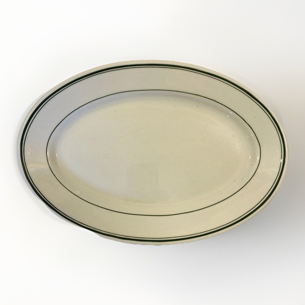 1948 Vintage Warwick China 12" Green Stripe Restaurant Stoneware Serving Platter